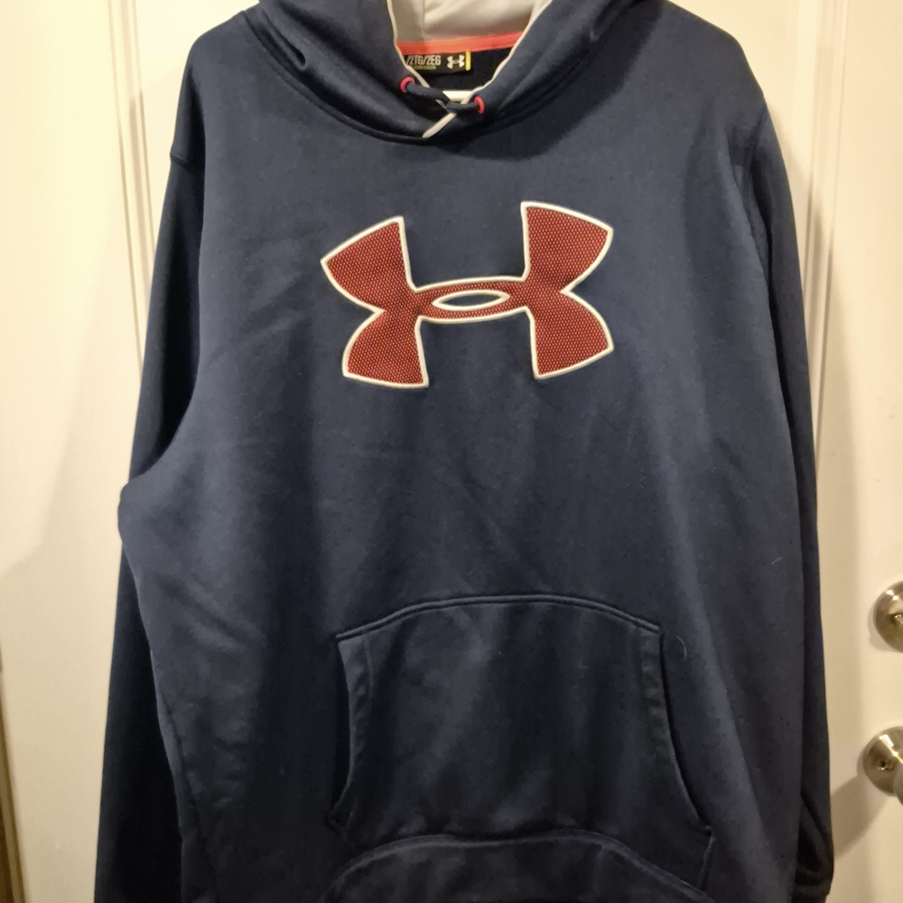 Under Armour Men's Blue Hoodie with Red Emblem